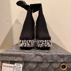 Azalea Wang Black Heeled Boots with Crystal Accents